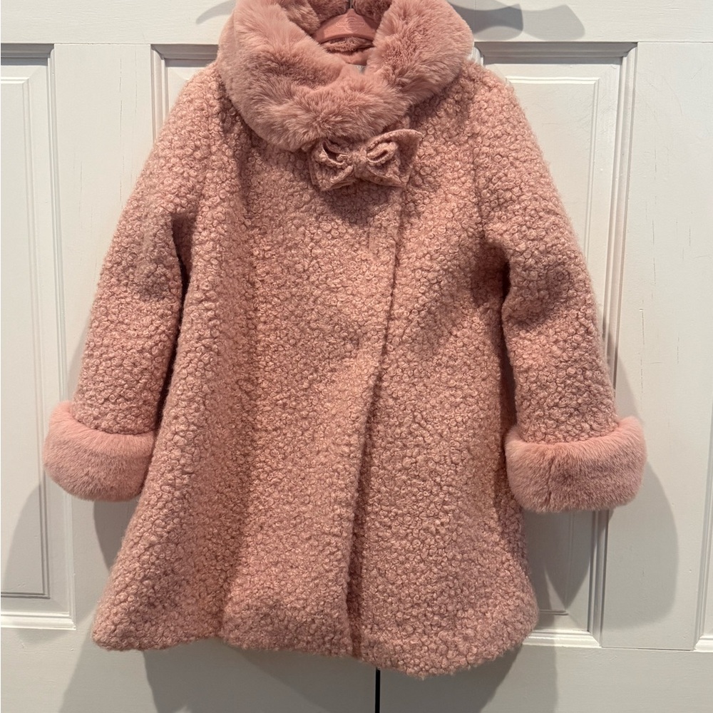 Mayoral Girls Blush Pink Faux-Fur Trim Teddy Pea Coat